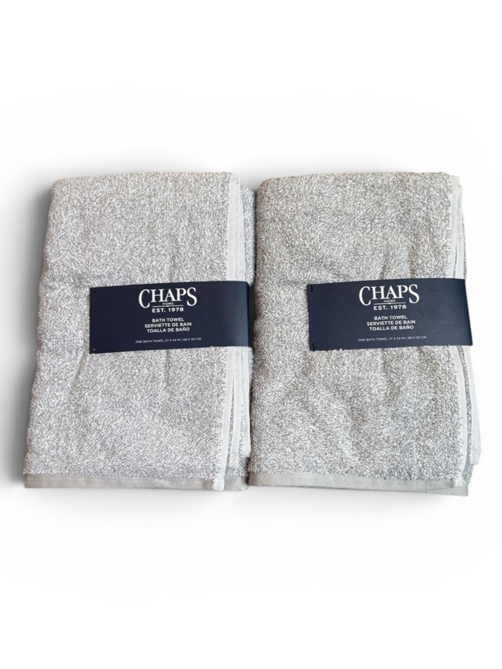 Chaps Bath Towel Set of 2 Light Gray 100% Cotton NEW
